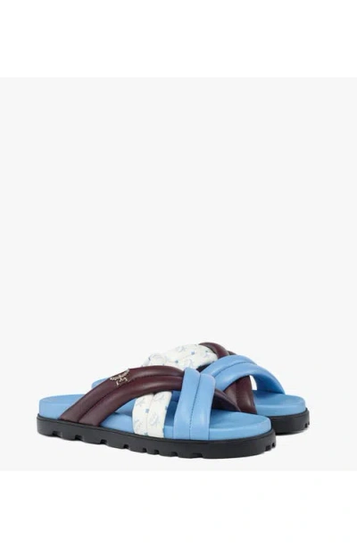 Mcm Monogram Cross Sandals In Lamb Leather In Blue
