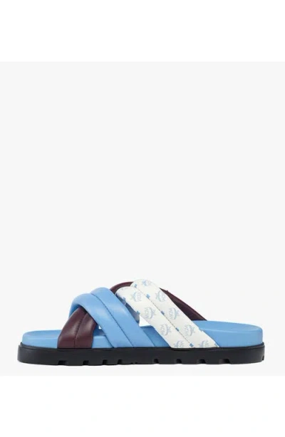 Mcm Monogram Cross Sandals In Lamb Leather In Blue