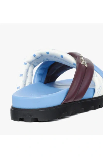 Mcm Monogram Cross Sandals In Lamb Leather In Blue