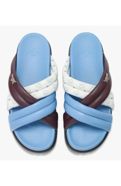 Mcm Monogram Cross Sandals In Lamb Leather In Blue