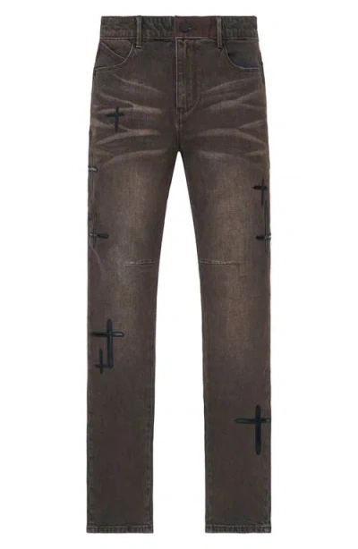 Rta Bryant Cross-patch Skinny Jeans In Brown