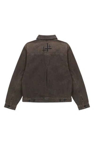 Rta Valentiano Logo-embroidered Denim Jacket In Brown