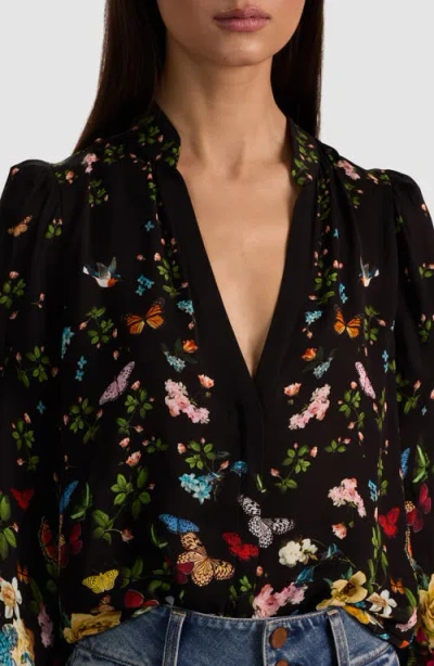 Alice And Olivia Helen Blouson Sleeve Blouse In Black