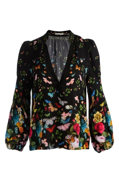 Alice And Olivia Helen Blouson Sleeve Blouse In Black