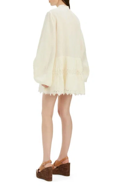 Bardot Antonia Lace Trim Long Sleeve Linen Minidress In Neutral