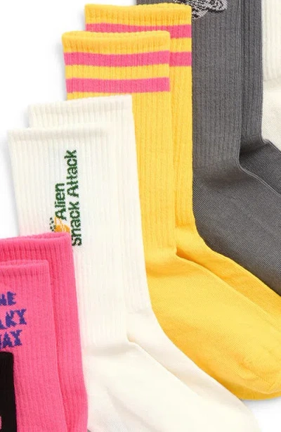 Mini Rodini Kids' Assorted 7-pack Alien Crew Socks In White