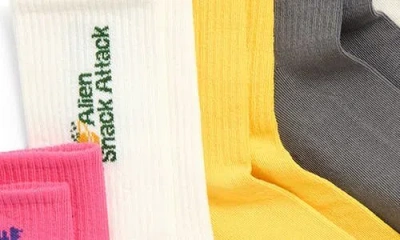 Mini Rodini Kids' Assorted 7-pack Alien Crew Socks In White