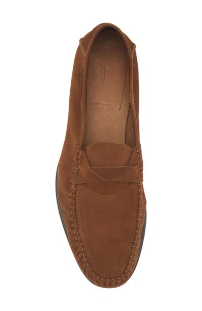 Tom Ford Ripley Loafers Penny Strap Round Toe Suede In Brown