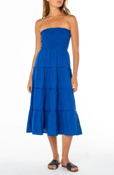 Roxy Ellie Smocked Midi Sundress In Blue