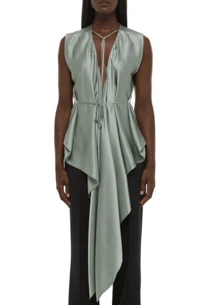 Helmut Lang Scarf Drape Detail Reversible Silk Top In Gray