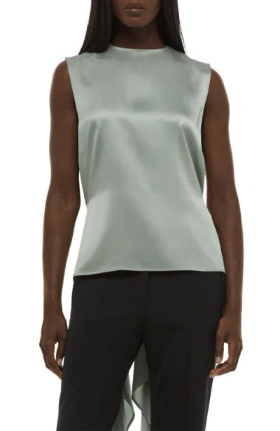 Helmut Lang Scarf Drape Detail Reversible Silk Top In Gray