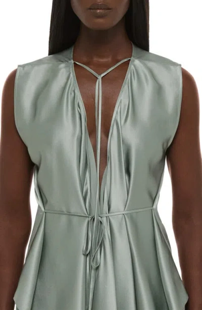 Helmut Lang Scarf Drape Detail Reversible Silk Top In Gray