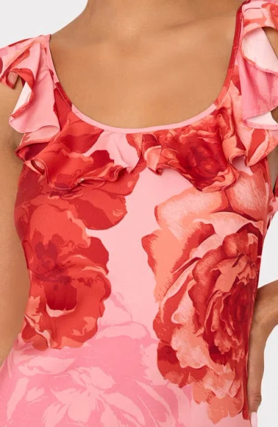 Milly Scarlett Printed Ruffle Neck Midi Dress In Pink