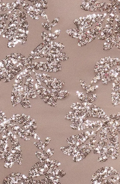 Betsy & Adam Keisha Sequin Embellished Short Sleeve Gown In Taupe In Gray