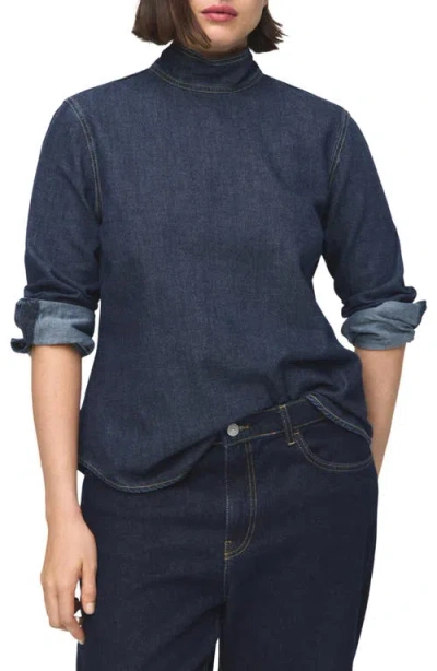 Mango Tie Neck Denim Button-up Shirt In Multi