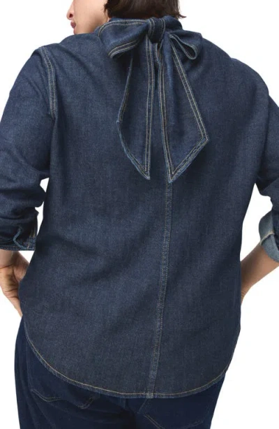 Mango Tie Neck Denim Button-up Shirt In Multi