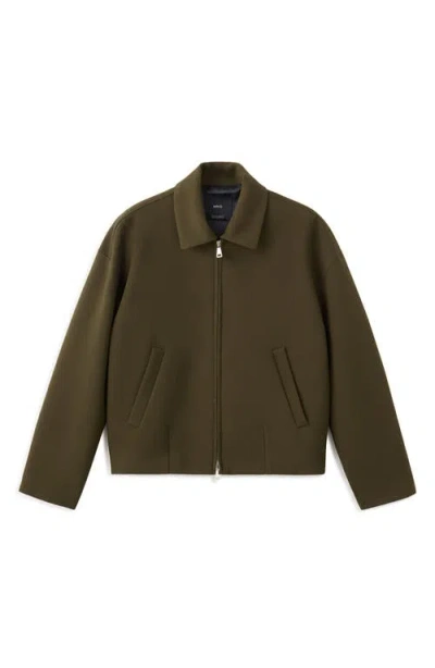 Mango Front Zip Bomber Jacket In Green