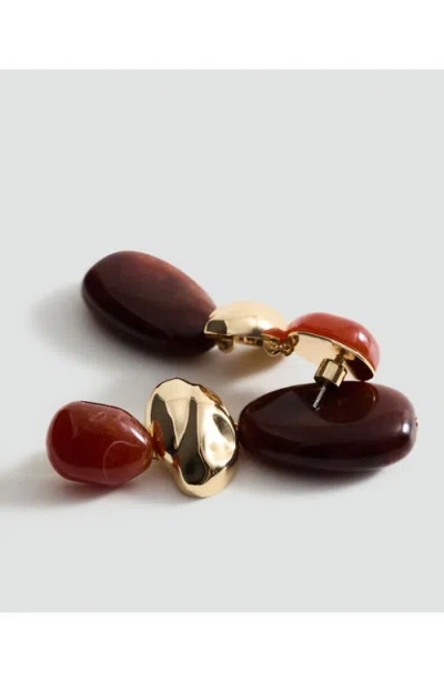 Mango Statement Drop Earrings In Brown