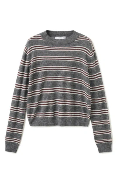 Mango Stripe Crop Sweater In Gray