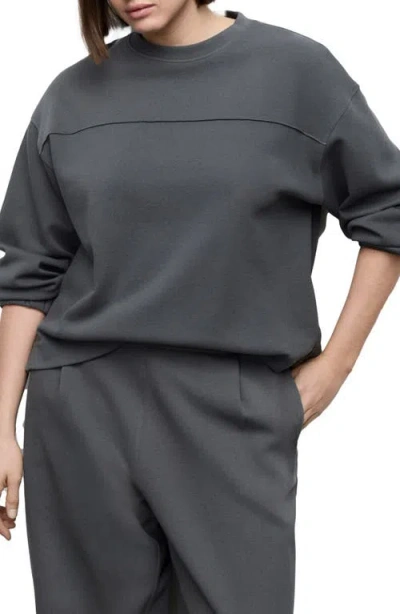 Mango Ruched Sleeve Sweatshirt In Gray