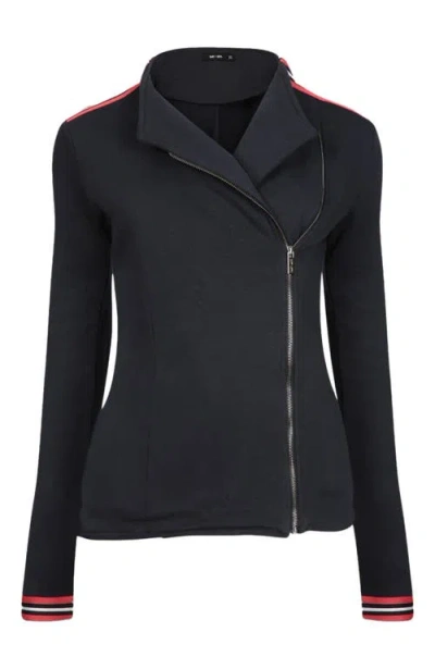 Saint + Sofia Cotton Biker Jacket In Blue