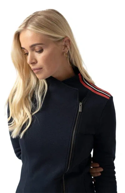 Saint + Sofia Cotton Biker Jacket In Blue