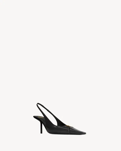 Saint Laurent 75mm Babylone Leather Ysl Slingback Pumps In Black