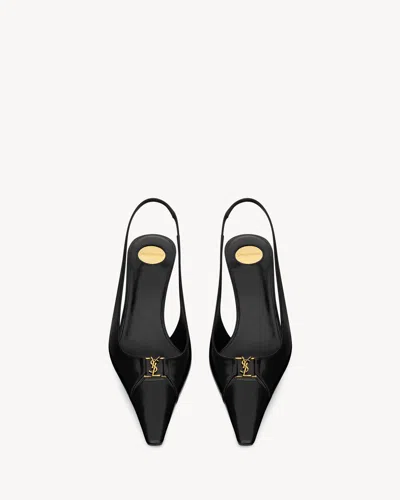 Saint Laurent 75mm Babylone Leather Ysl Slingback Pumps In Black