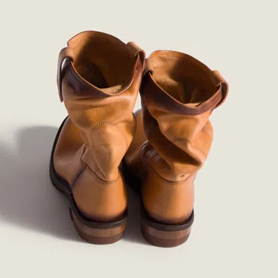 Miu Miu Leather Ankle Boots Round Toe Pull Tab In Brown