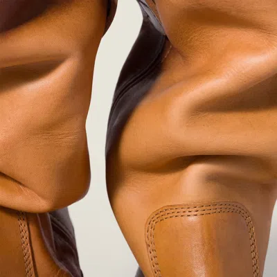 Miu Miu Leather Ankle Boots Round Toe Pull Tab In Brown
