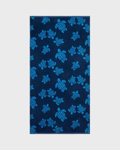 Vilebrequin Organic Cotton Beach Towel Ronde Des Tortues Jacquard In Blue