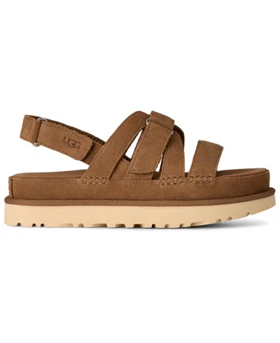 Ugg Goldenstar Flat Slingback Suede Sandals In Brown
