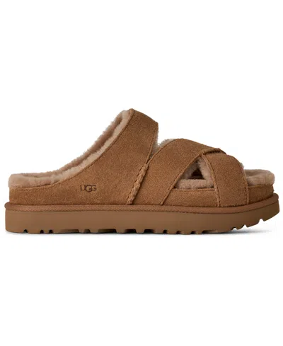 Ugg Chestnut Suede Greenport Cross Strap Sandals In Brown