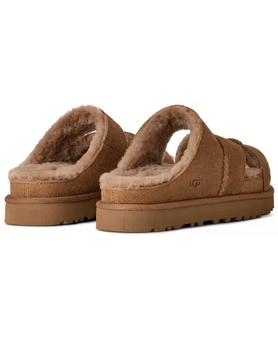 Ugg Chestnut Suede Greenport Cross Strap Sandals In Brown
