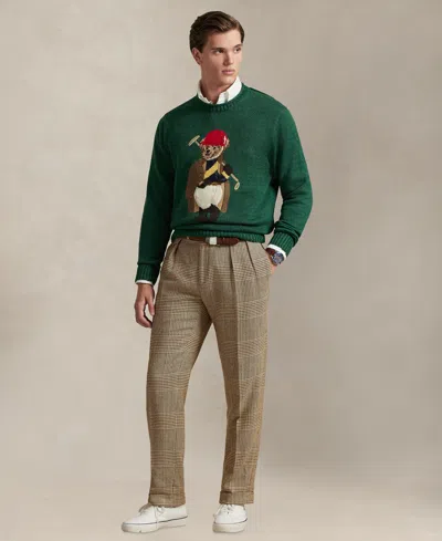 Polo Ralph Lauren Long Sleeve Cotton Linen Society Bear Rollneck Sweater In Green