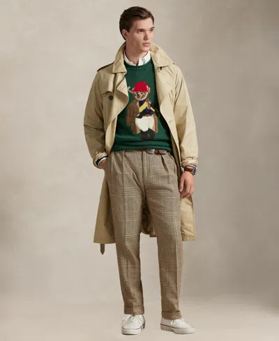 Polo Ralph Lauren Long Sleeve Cotton Linen Society Bear Rollneck Sweater In Green