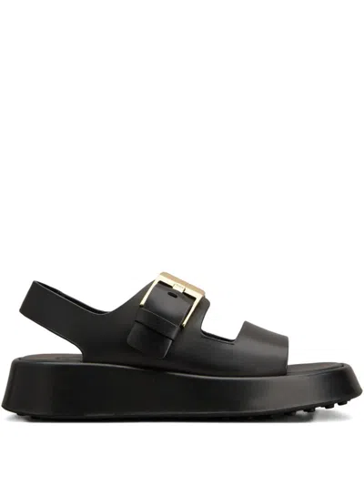 Tod's Leather Sandals With Double Strap And Maxi Buckle In Black