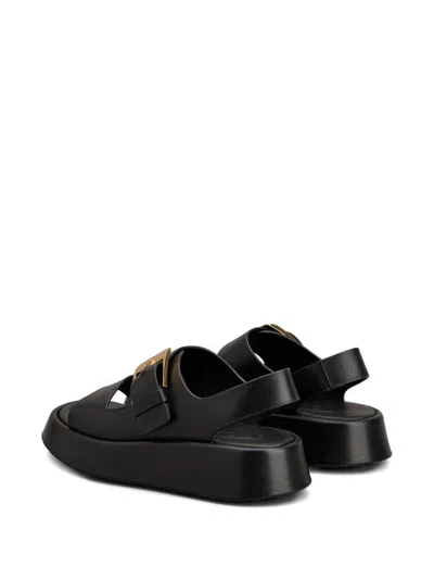 Tod's Leather Sandals With Double Strap And Maxi Buckle In Black