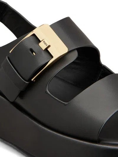 Tod's Leather Sandals With Double Strap And Maxi Buckle In Black