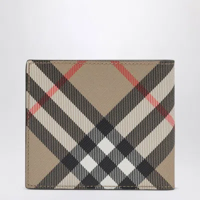 Burberry Check Pattern Beige Folding Wallet Men