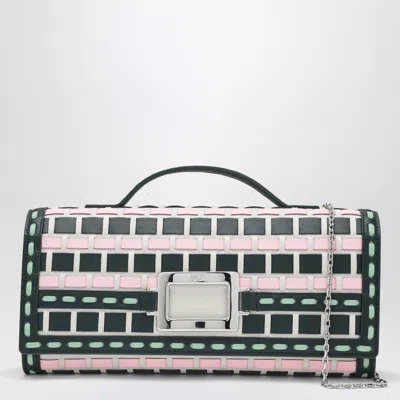 Roger Vivier Rectangular Woven Clutch Bag With Silver-tone Clasp In Multi
