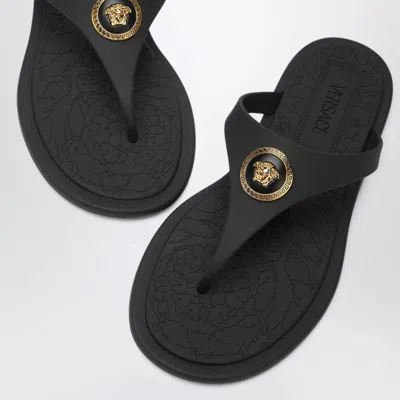 Versace Flat Sole Open Toe Sandals With Medusa Motif In Black