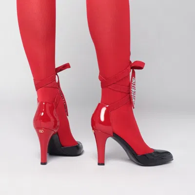 Valentino Lace-up Patent Bicolor Pumps 8.5cm Heel In Red