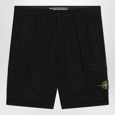 Stone Island Old Effect Cotton Cargo Bermuda Shorts Clothing In Black