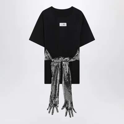 Mm6 Maison Margiela Short-sleeve Black T-shirt With Disco-style Gloves