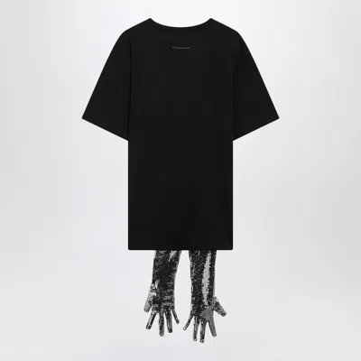 Mm6 Maison Margiela Short-sleeve Black T-shirt With Disco-style Gloves