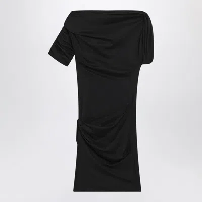 Jacquemus Asymmetrical One-shoulder Bodycon Mini Dress With Ruched Sleeve In Black
