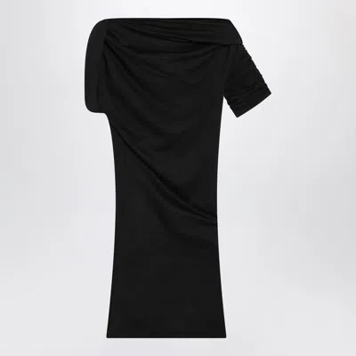 Jacquemus Asymmetrical One-shoulder Bodycon Mini Dress With Ruched Sleeve In Black