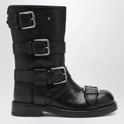Dolce & Gabbana Black Leather Boots With Straps
