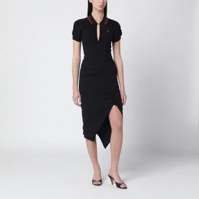 Vivienne Westwood Ruched Polo Dress Asymmetric Hem Keyhole In Black